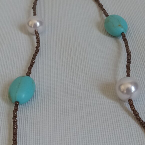 Lia Sophia Capri Jasper and Turquoise Faux Pearl Assorted Seed Beaded Necklace - Picture 5 of 8